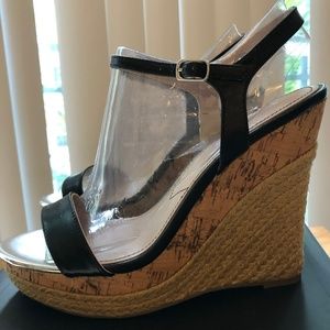 Black Leather espadrille Wedges